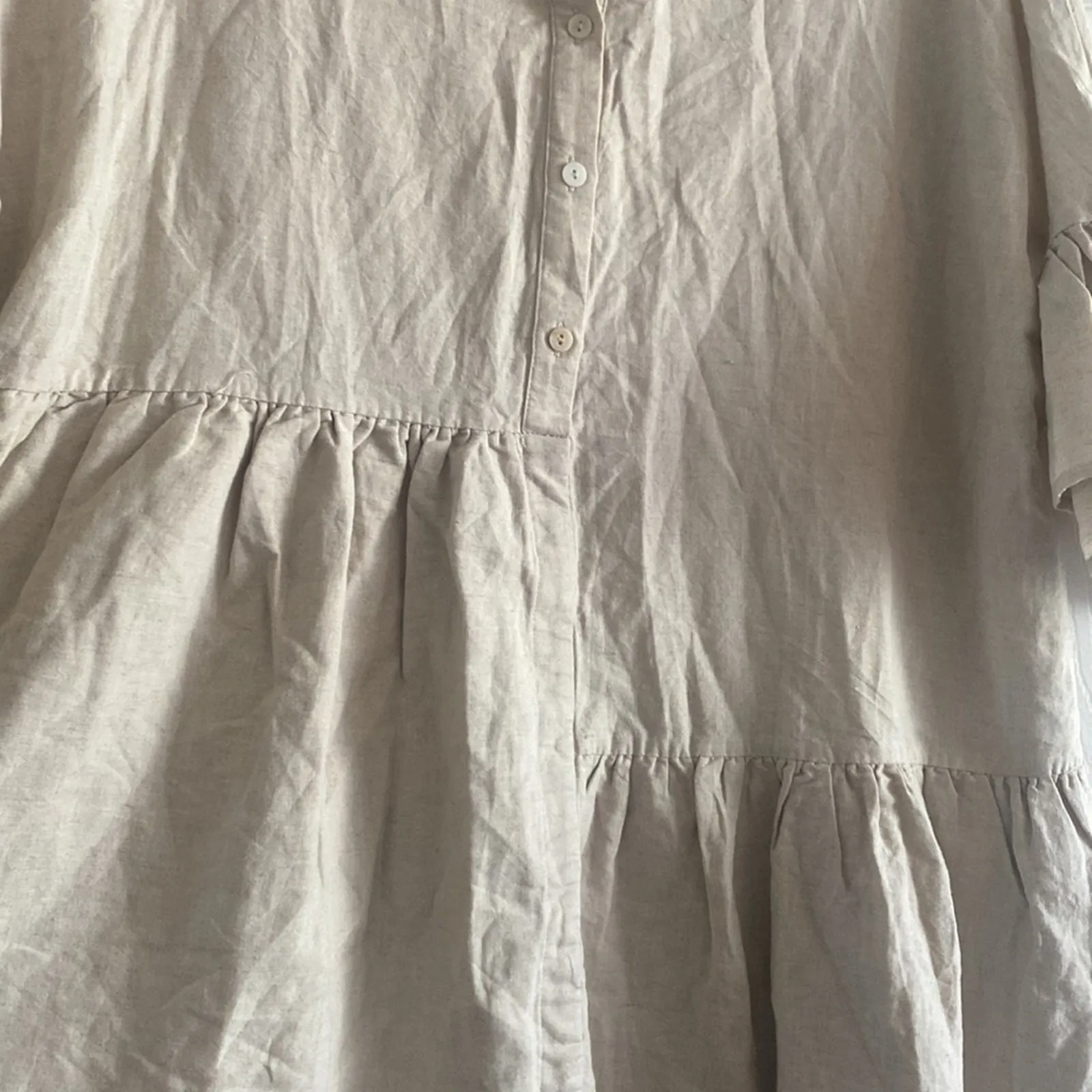 Petal + Pup Womens 14 Tan Linen Tiered mini Dress Oversized Lagom Clean Girl - Image 3