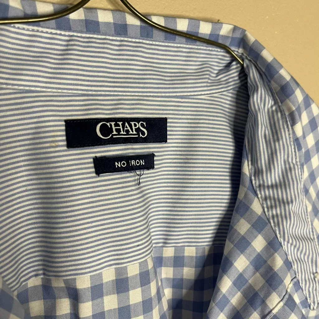 Chaps No Iron Ladies Large Blue And White Checkered Plaid Button Down - Image 2