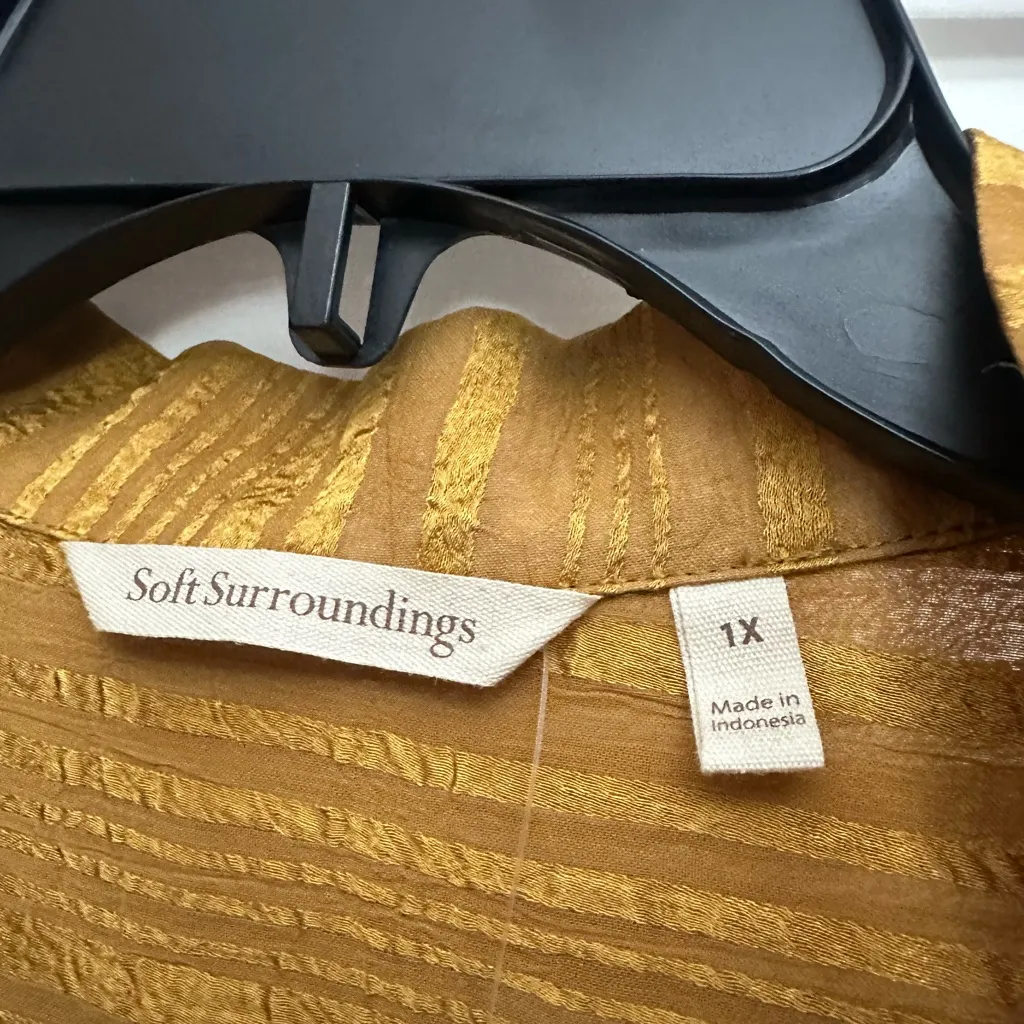 Soft Surroundings Jocelyn Top Size 1X In Golden Sand Striped Crinkle Popover NWT - Image 5