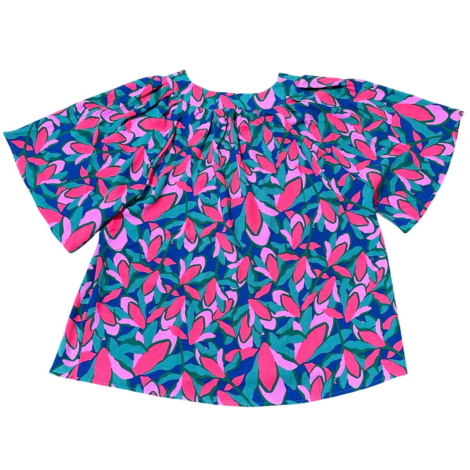 Michelle McDowell Abstract Floral Blouse Pink Purple Green Blue Size L - Image 5