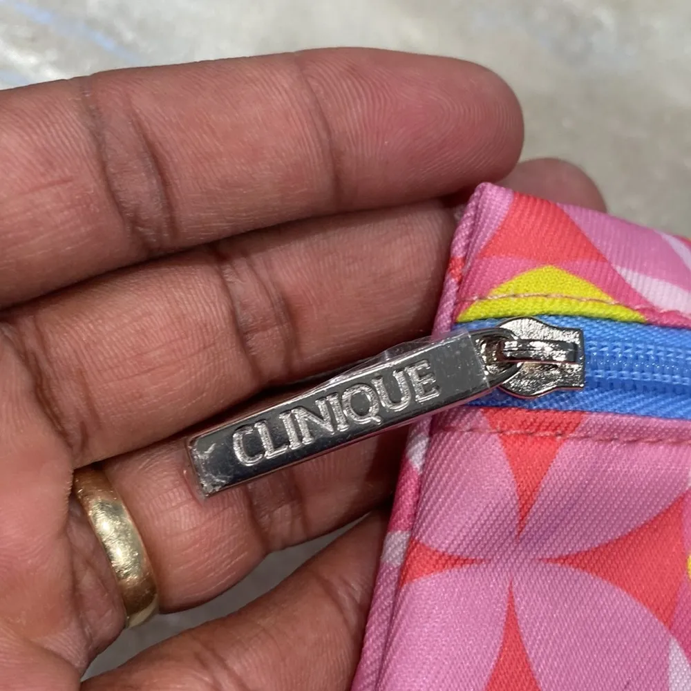 Clinique Pink Flower Patterned Cosmetic Bag - Image 4