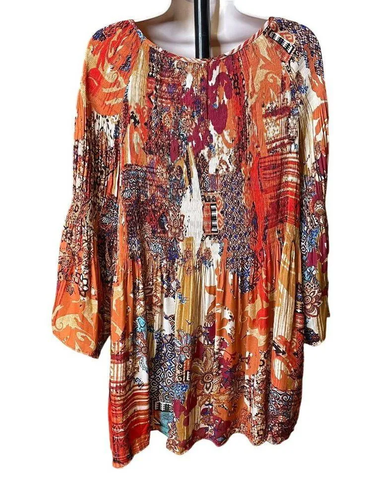 Avenue Womens Keyhole Blouse Smock Bodice Boho Peasant Sleeves Plus Size 26 c Black - Image 8