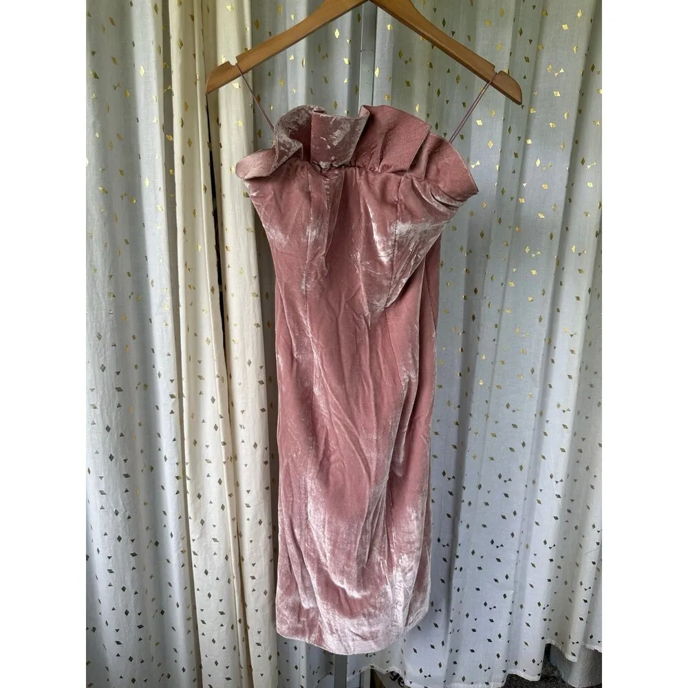 5a7 Cinq a Sept NWT Marceau Strapless Velvet Ruffle Sheath Midi Dress Back Slit - Image 7