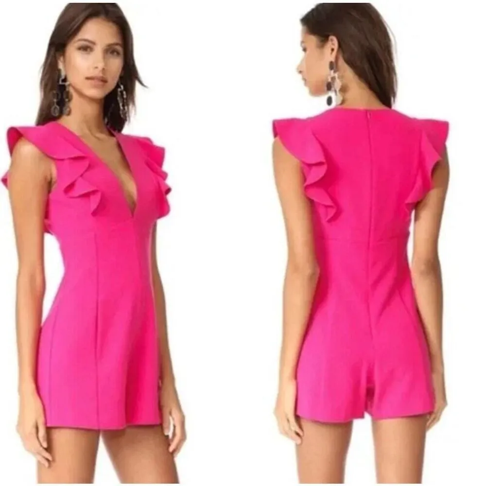 BLACK HALO Deklyn Playsuit Romper Bright Pink V Neck Sleeveless Size 4 - Image 2