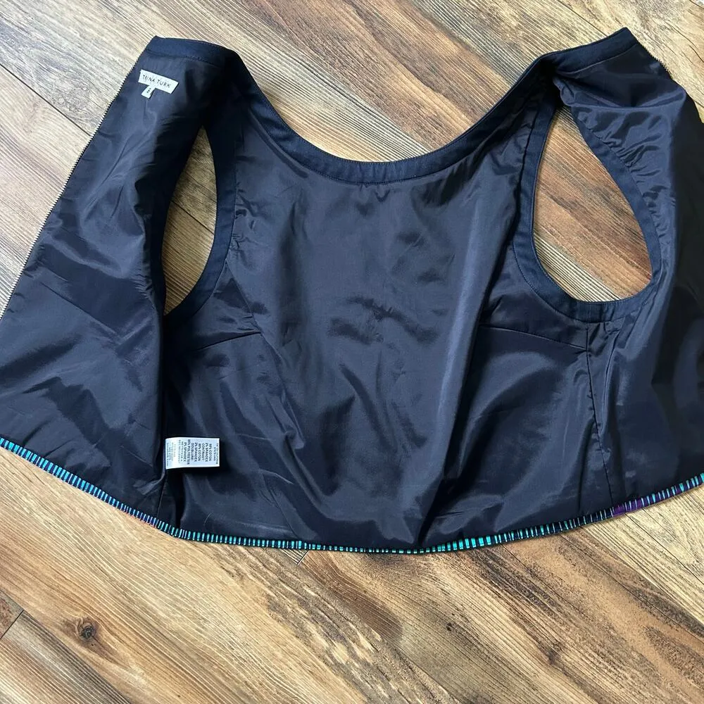 Trina Turk Sleeveless Blouse Colorful Geometric Tank Top Zip Up Round Neck 8 - Image 5