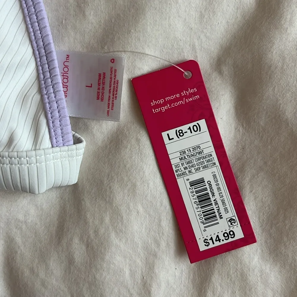 Ribbed White Triangle Bikini with Neon Trim - Image 3