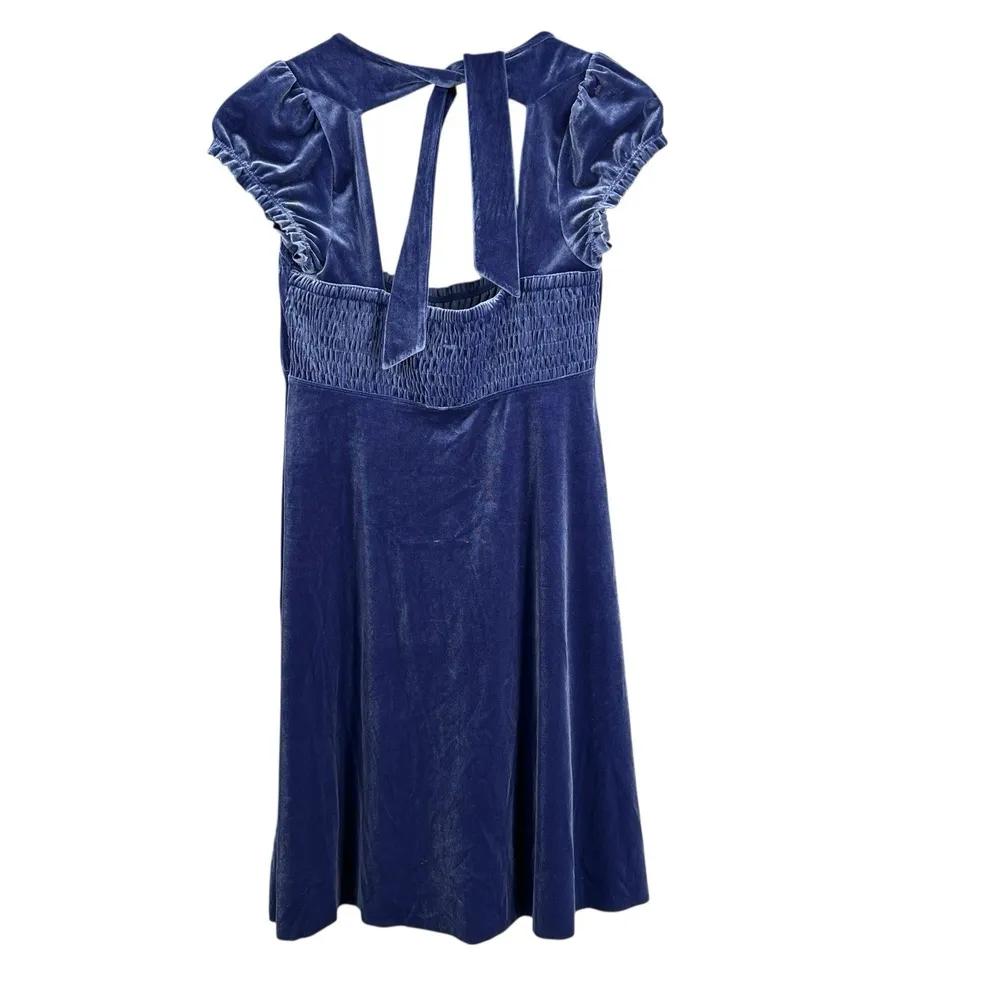 Free People Dress Purple Velvet Tie Back Smocked Milkmaid Babydoll Y2K Size S - Image 5