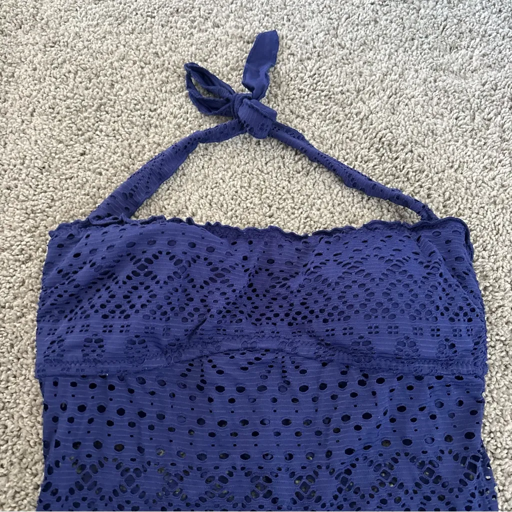 Mossimo Supply Co. Navy Blue Eyelet Lace Crochet One Piece Swimsuit Sz Small - Image 2