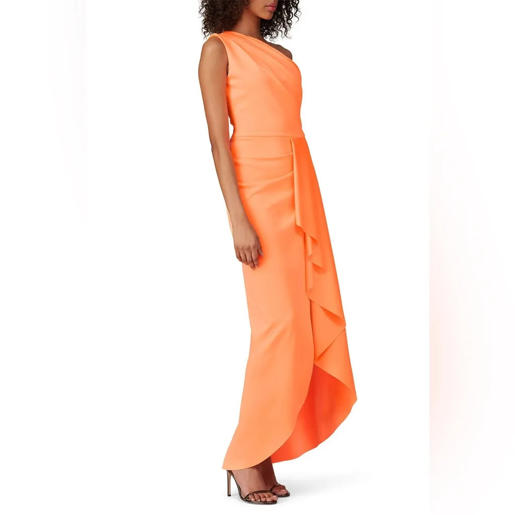 Black Halo Neon Apricot Rex One-Shoulder Gala Formal Gown Dress Size 8 Med - Image 3