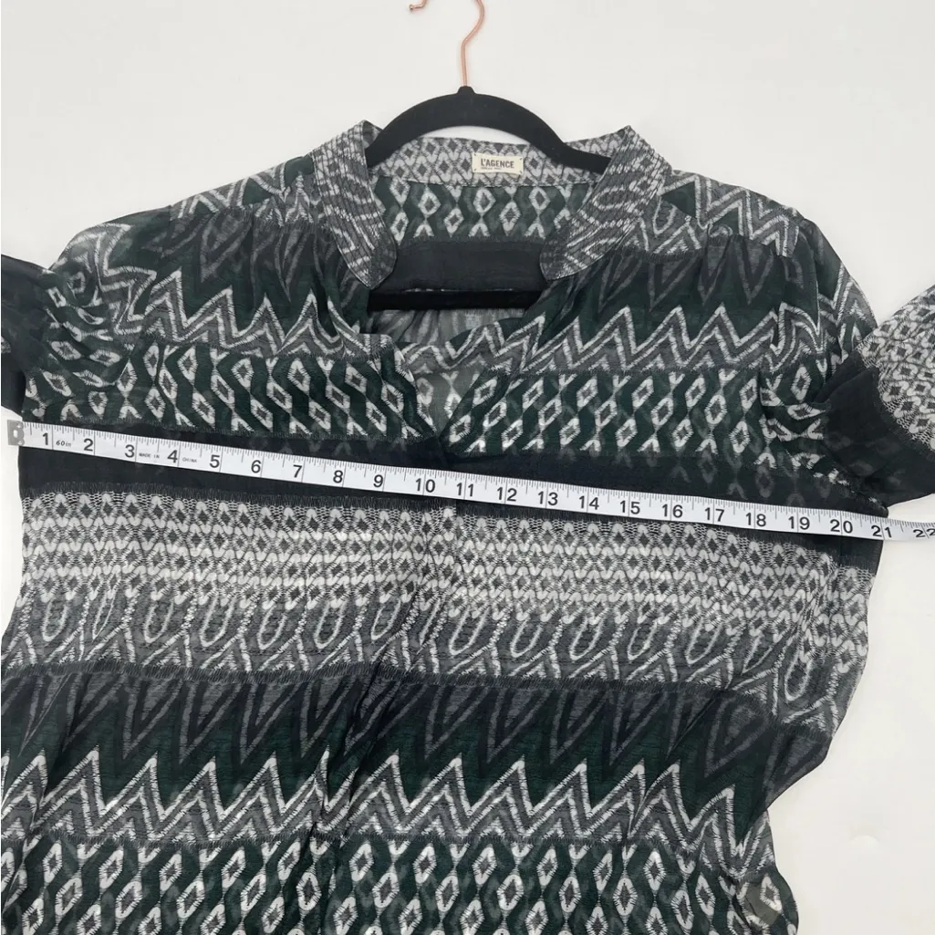 L'AGENCE Womens Blouse Small 100% Silk Floral Abstract Tie Neck Button Up - Image 5