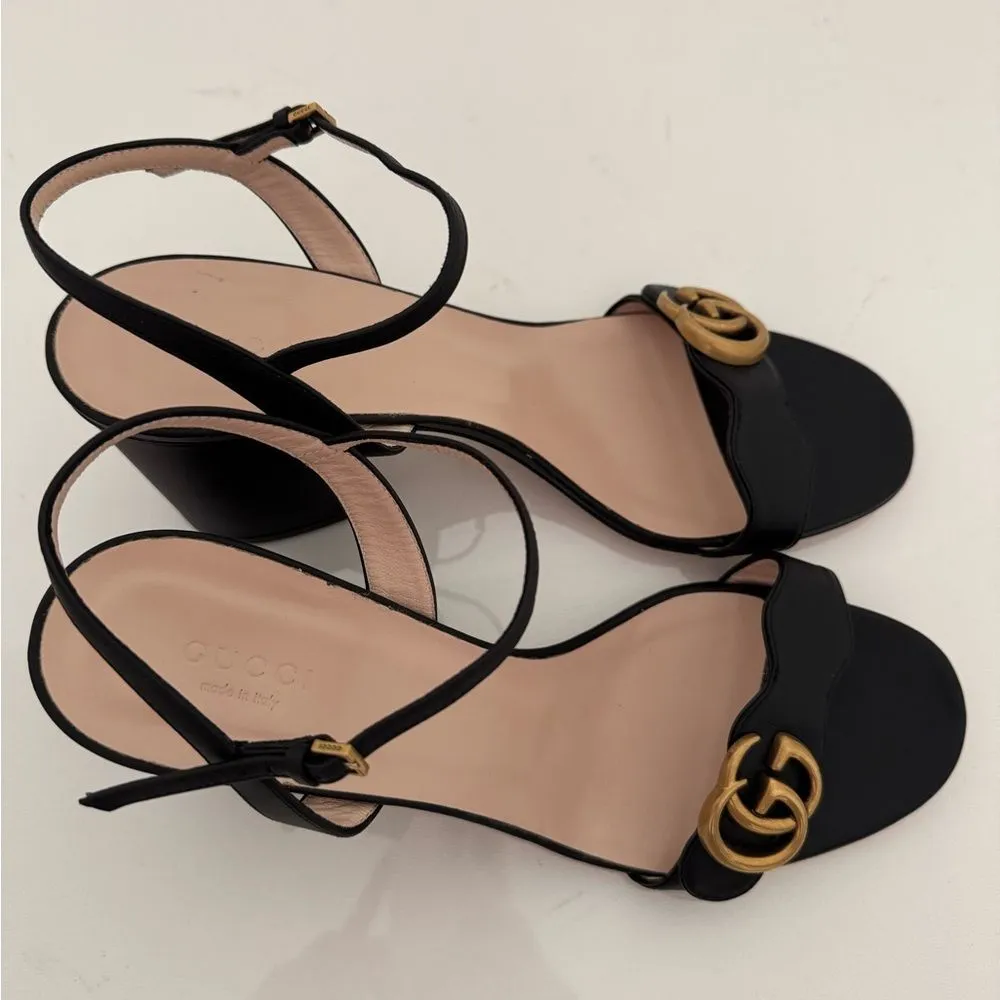 Gucci GG Marmont Black Leather Heel Sandals EU 40.5 US 10.5 Authentic - Image 4