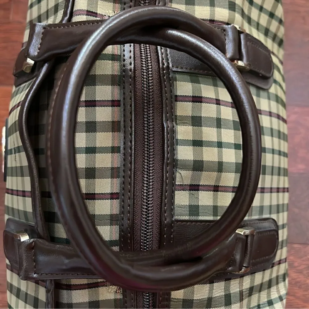 Lasserre Paris Unisex Vintage Checkered Boston Bag Brown - Image 4