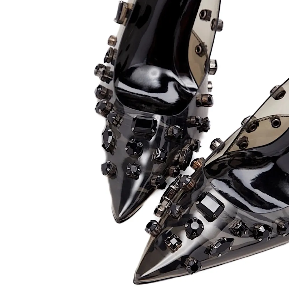 light smoke Good American diamonds forever stiletto pump | black jeweled heels - Image 4