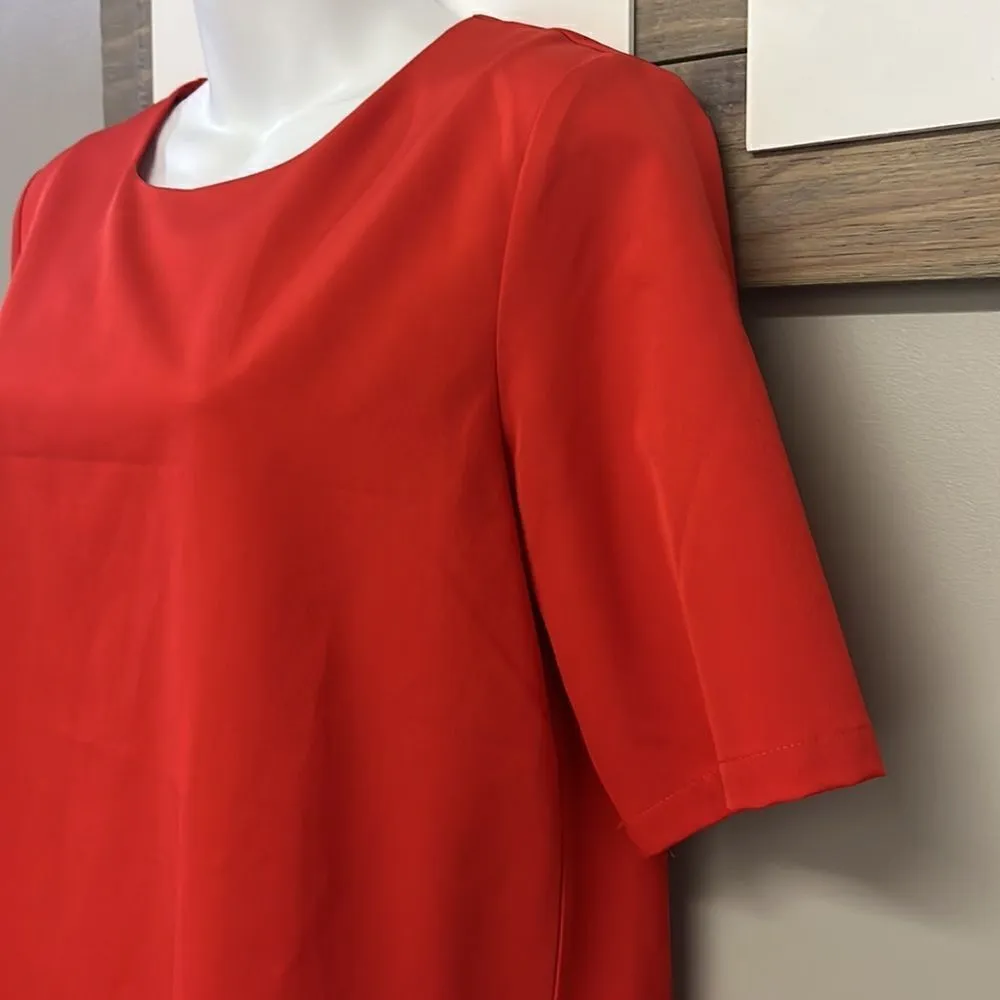 Flawless Red High Low Elbow Sleeve Pullover Blouse with a Curved Hemline- Med - Image 3