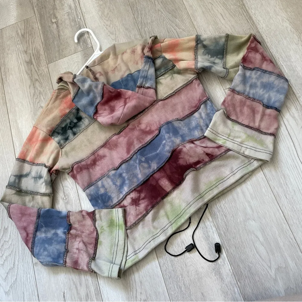 Nepal Patchwork Jacket cotton striped hooded zip womens (medium) grunge pastel Green - Image 5