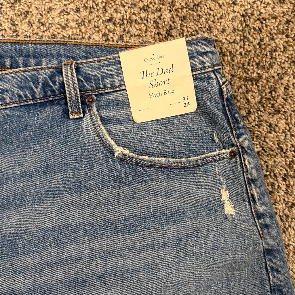 Abercrombie & Fitch The Dad Short High Rise Cutoff Denim Womens Blue 37/24 NWT - Image 2