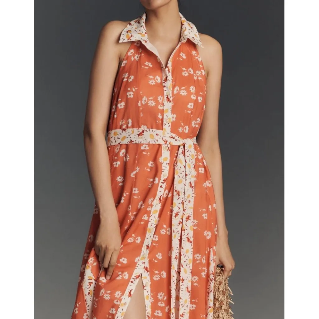 Maeve Anthropologie Halter Open-Back Godet Midi Shirt Dress Size M - Image 3