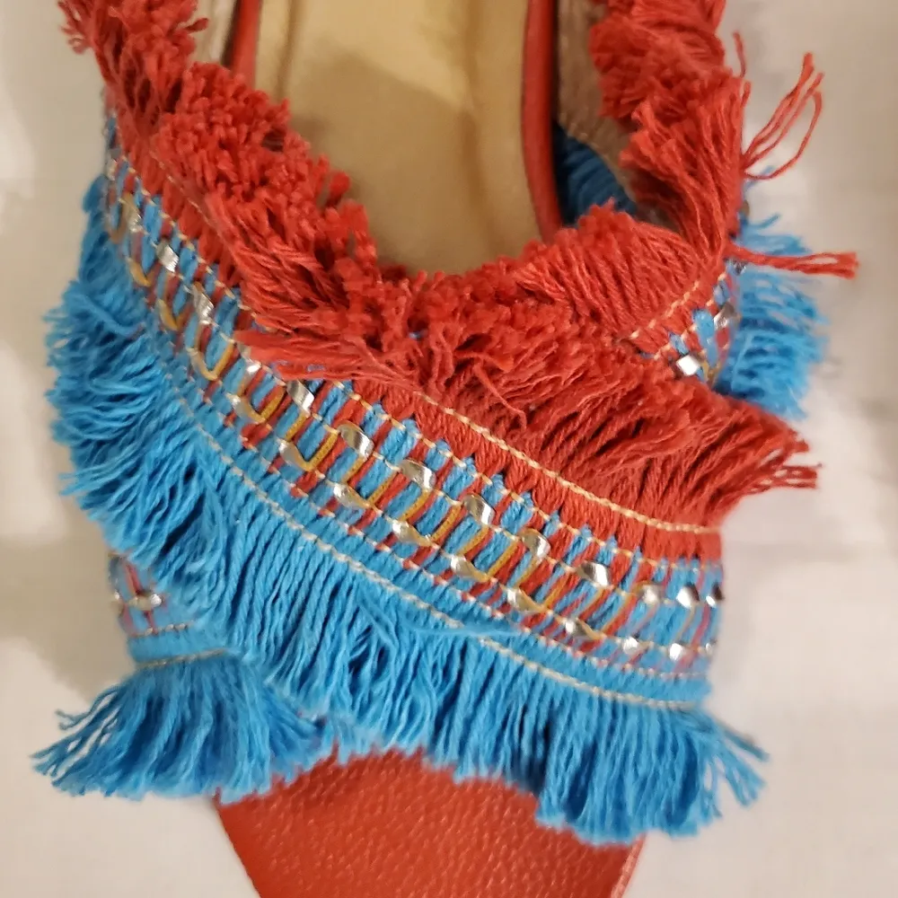 NWOT! Johnny Was $348 Kaanas Ibiza BOHO Frayed Sandals 6 - Image 5