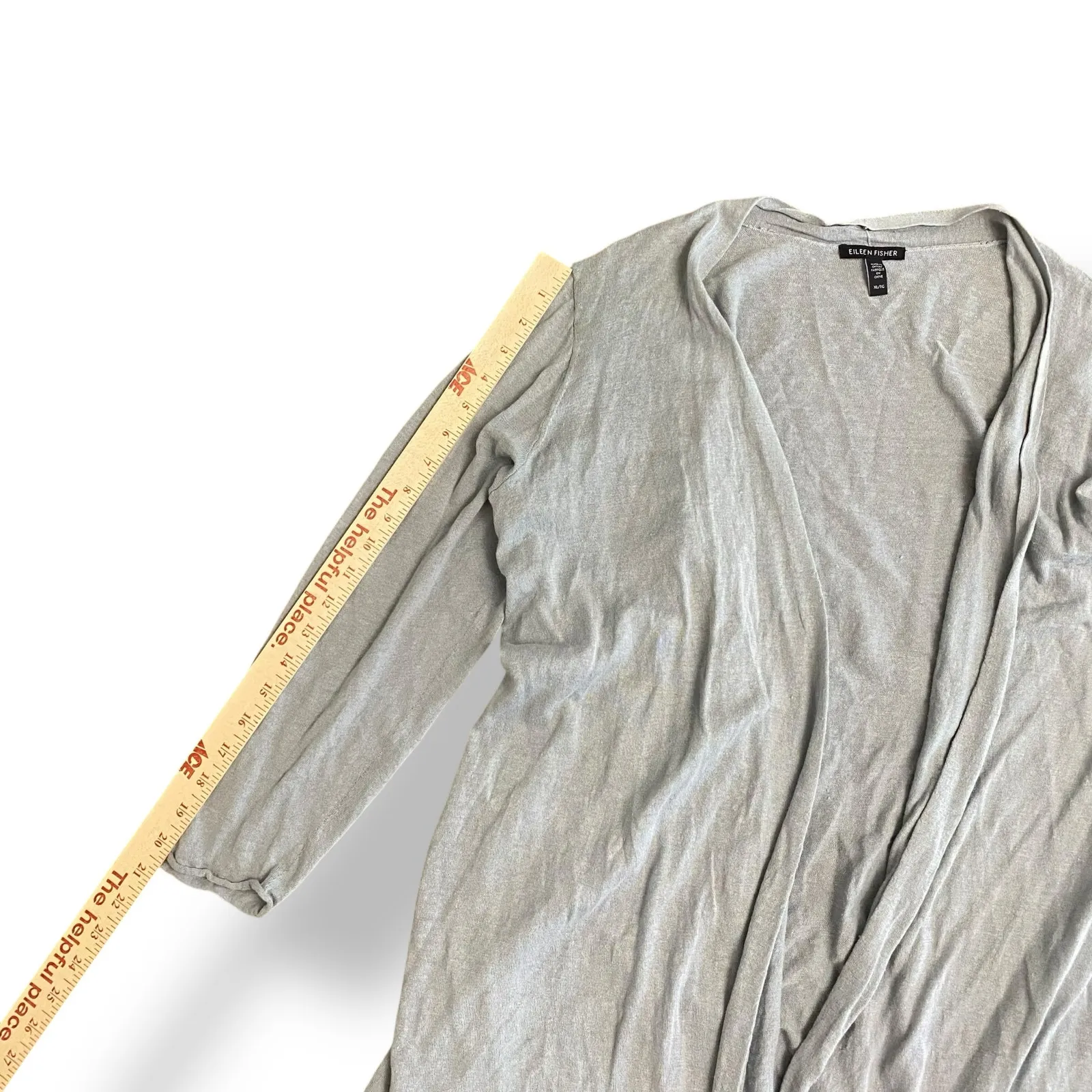 Eileen Fisher Organic Linen Cotton Jersey Long Cardigan Womens Size XL‎ Geyser - Image 4