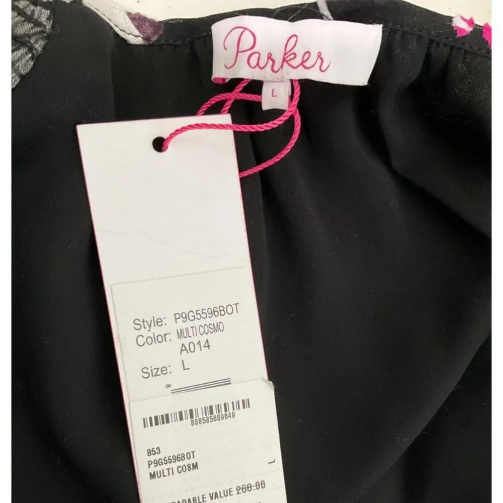 Parker Britta Long Sleeve Wrap Front Tie Blouse in Black Large New Womens Floral - Image 8