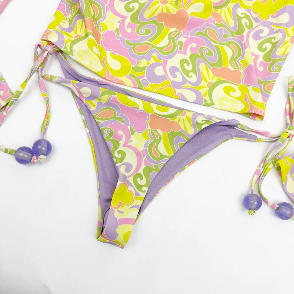 NEW Beach Riot X Free People Rashguard Bikini Swim Set Lindsay Soleil 70s Swirl - Image 7