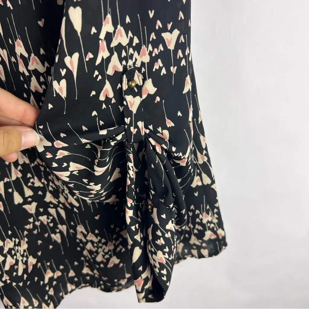 Lauren Conrad Black Pink Heart Print Blouse, XL, Button Front, Romantic Chic - Image 10
