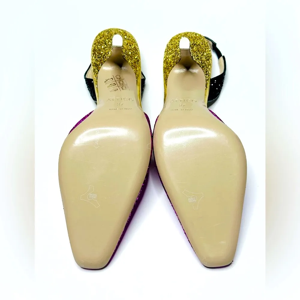 The Attico Diletta Tri Color Pink Gold Black Glitter Pumps Heels Shoes 37 NWOB Size 6 - Image 14