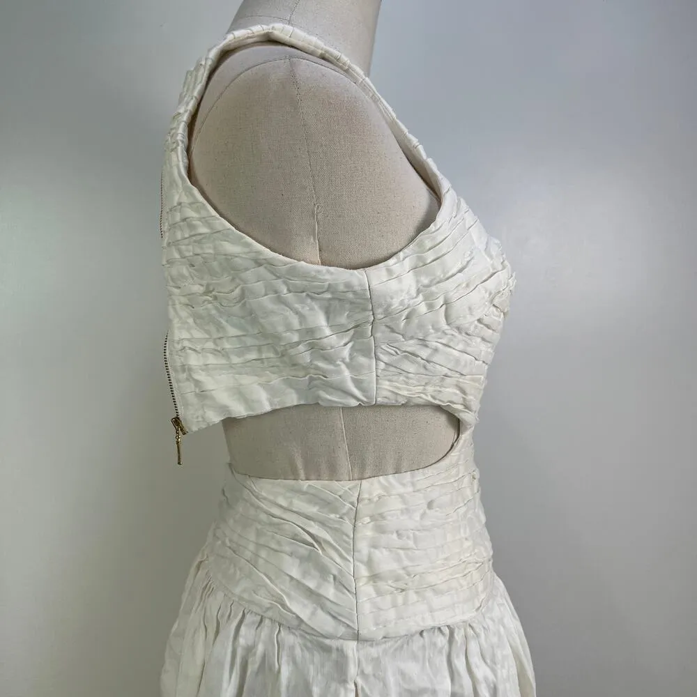 Aje Introspect Pleated Cut Out Midi Dress Ivory White Size 2 - Image 6