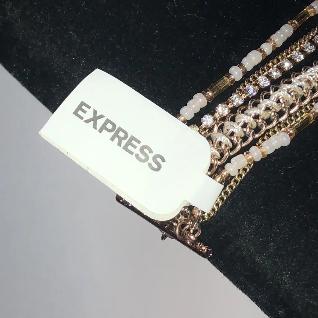 Express Gold Tone Multi Strand Beaded Boho Bracelet - Image 4