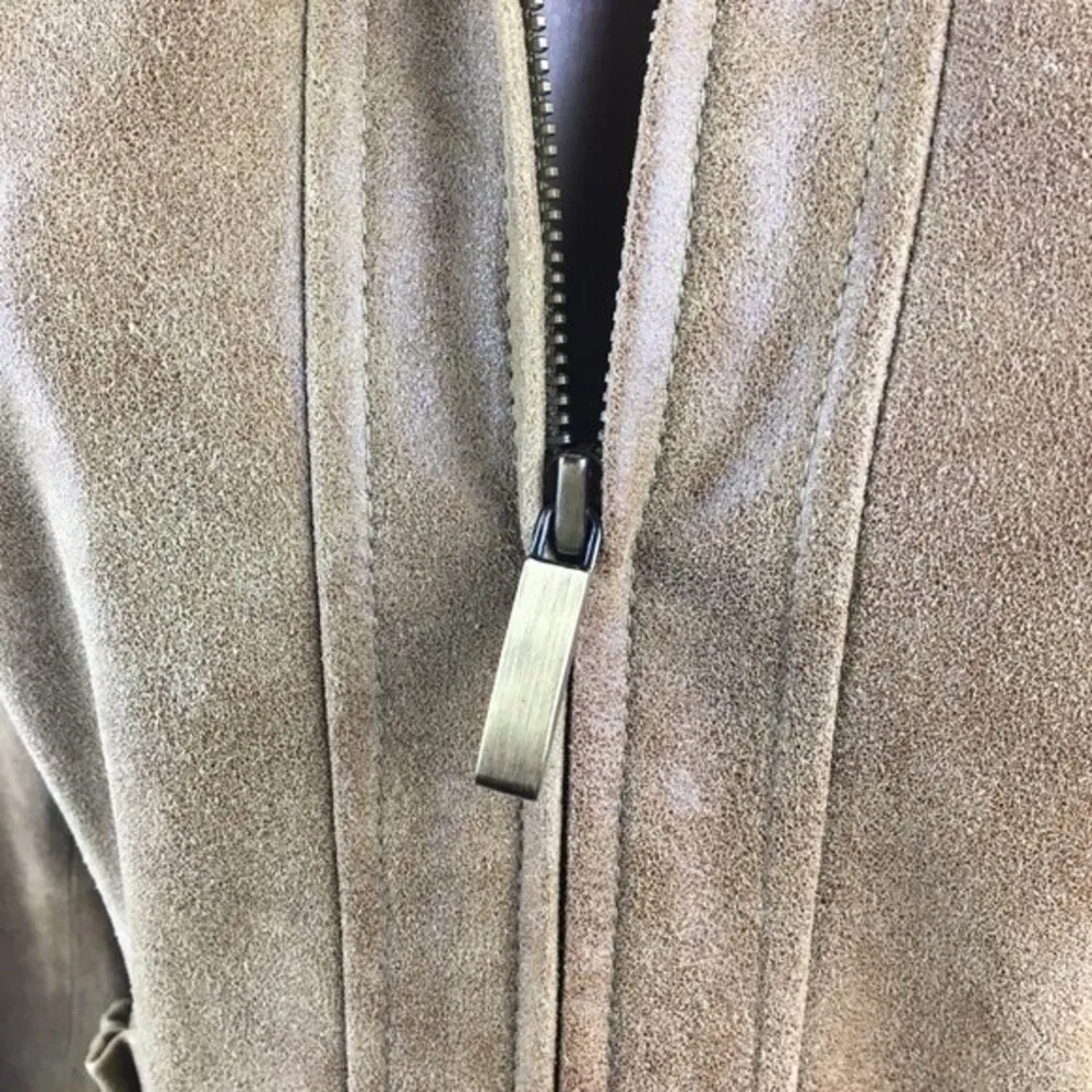 David Meister Brown 100% Leather Long Sleeve Zip Jacket 10 - Image 7