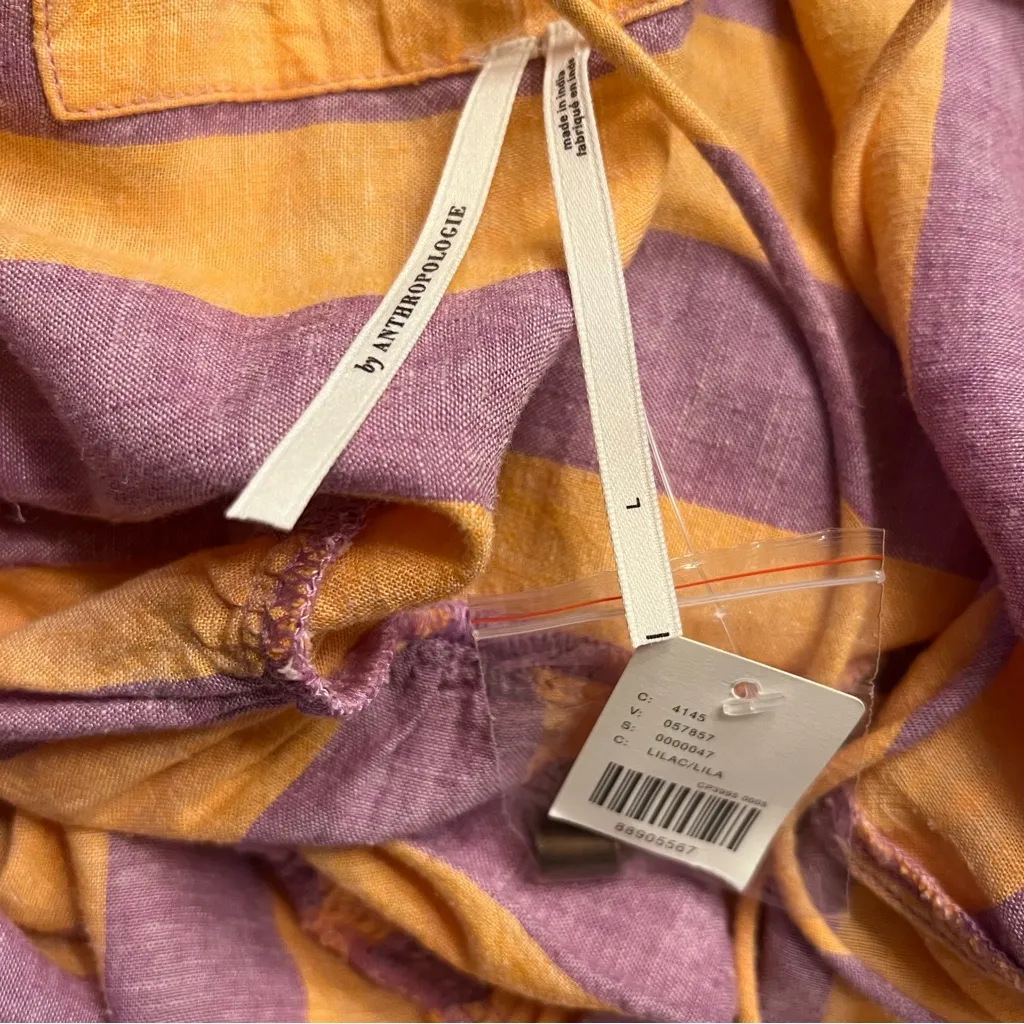 By Anthropologie Grommet Halter Stripe Linen Maxi Dress Lilac & Peach Size Large - Image 12