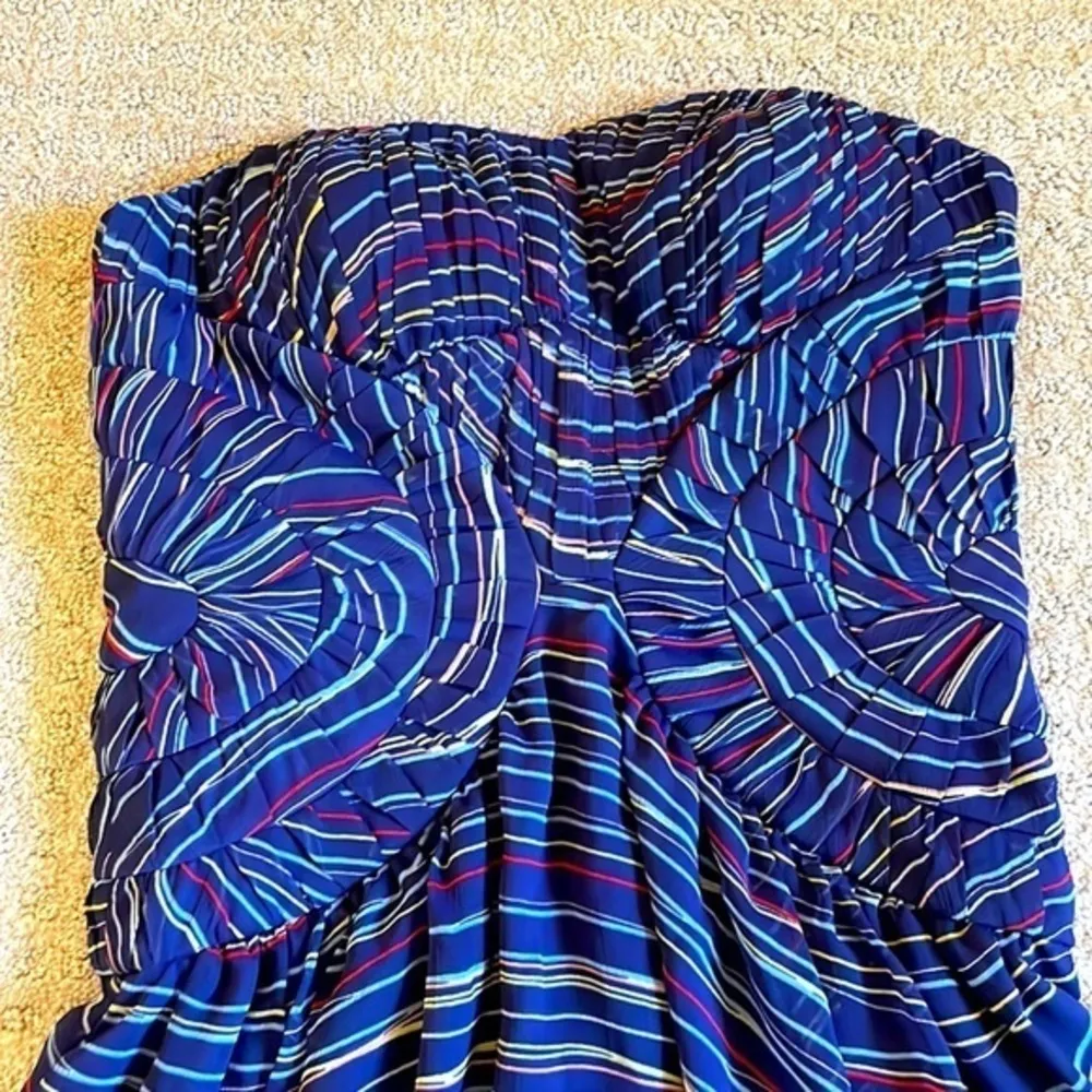 BCBGeneration Blue Confetti Stripe Strapless Mini Dress - Image 3