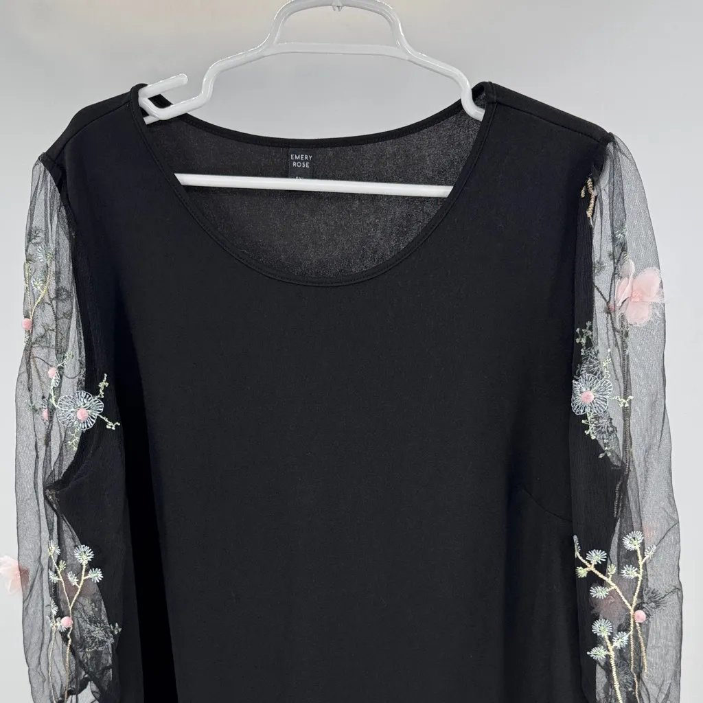 Emory Rose Black Dress sheer Floral 3D Embroidered Sleeves mini 5XL LBD plus Size undefined - Image 3