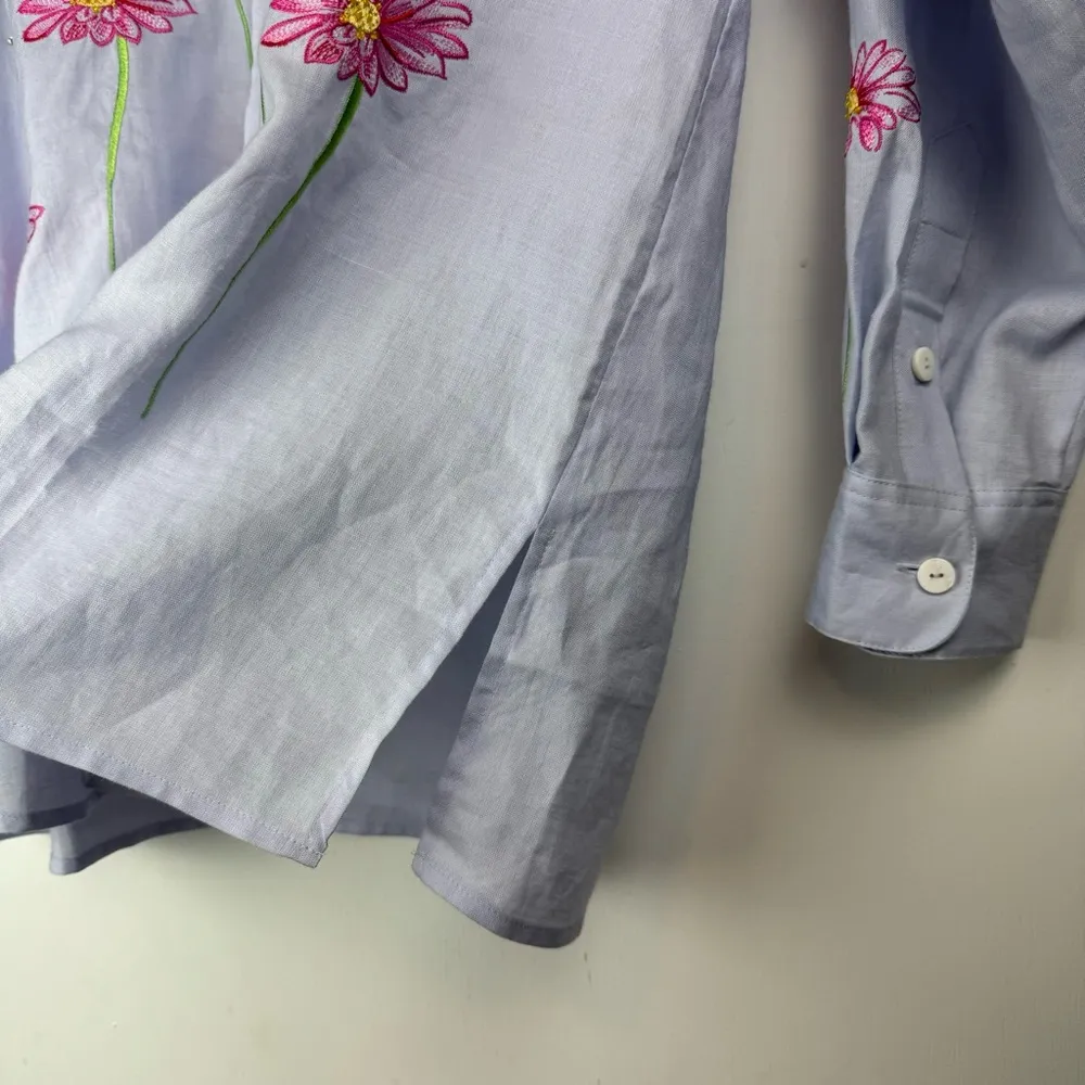 NWT Quacker Factory Womens Floral Embroidered Button Top Sz Medium 100% Ramie - Image 11