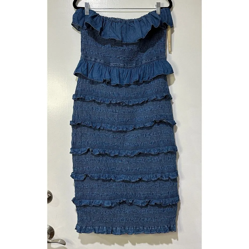 Cleobella Ezra Midi Dress Classic Blue Size Large NWT Strapless Smocked Bodice - Image 2