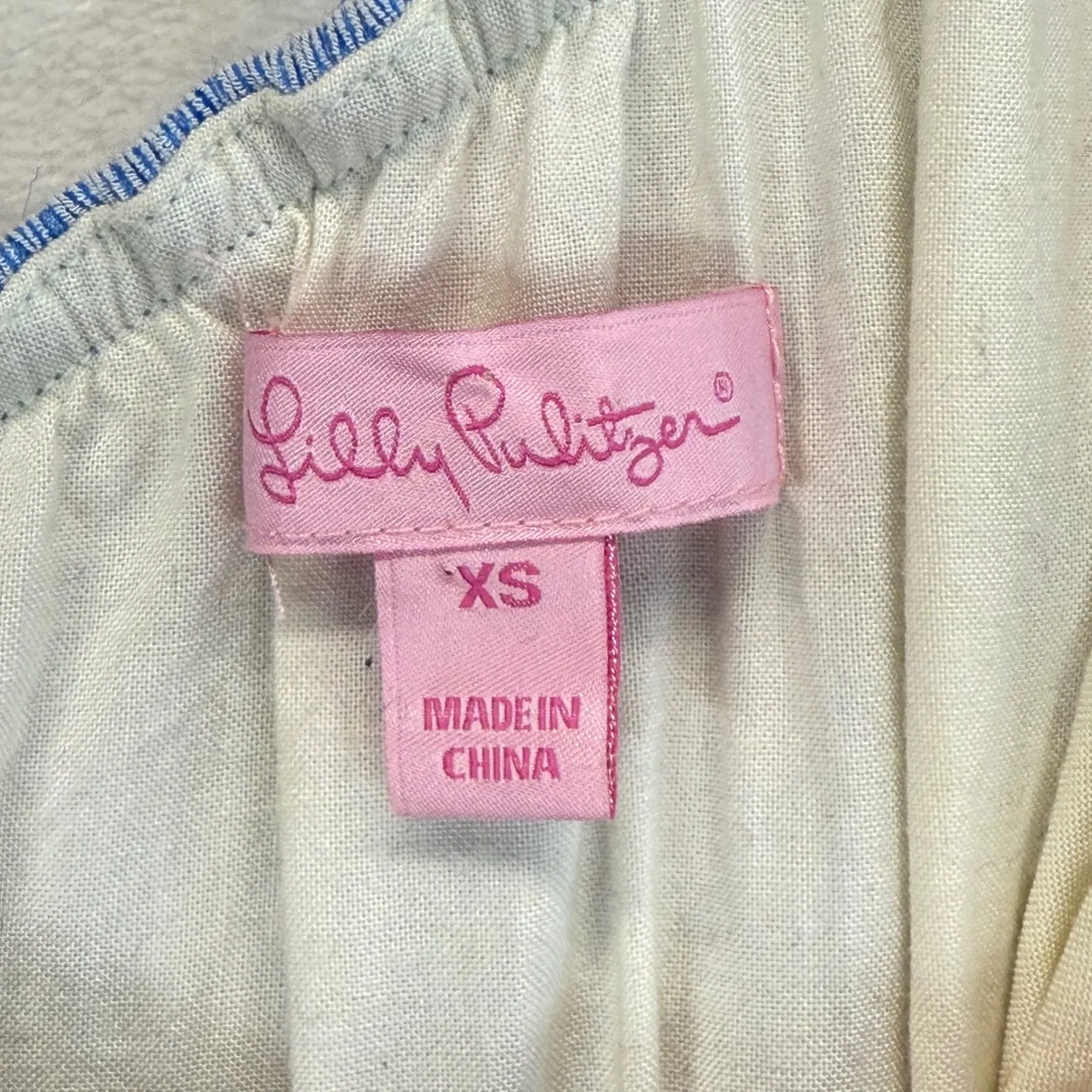 Lilly Pulitzer Emmeline‎ One Shoulder Seersucker mini Dress Blue Pink XS READ - Image 4