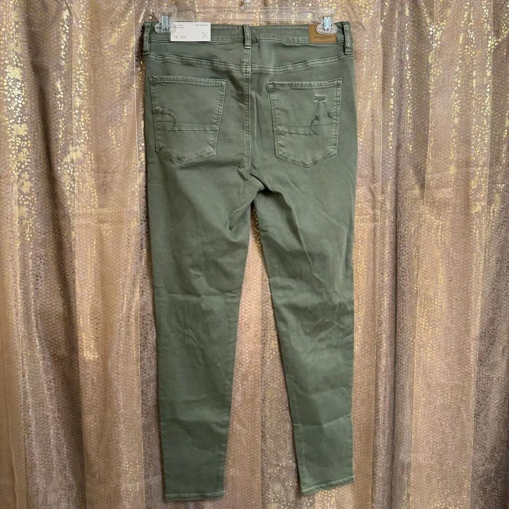 American Eagle Olive Green High Rise Jegging Distressed Skinny Jeans 12 NWT - Image 2