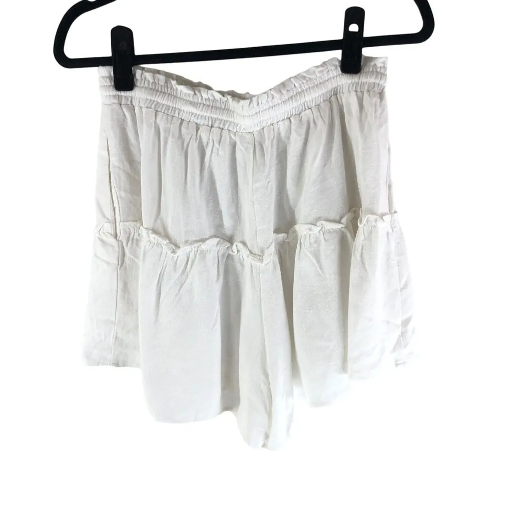 Princess Polly Womens Shorts Flowy Ruffle Pull On Drawstring White 8 - Image 2