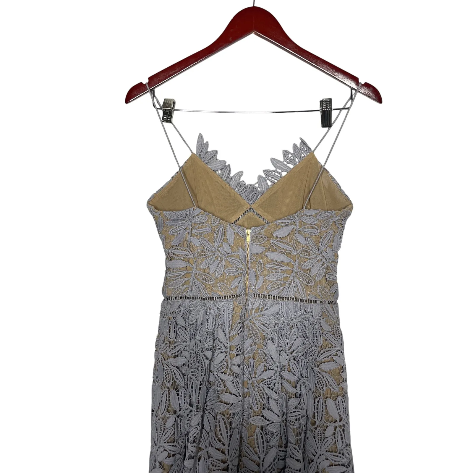 Self Portrait Azaelea Flared Guipure Lace Midi Dress in Lilac Sz 6 Purple - Image 5