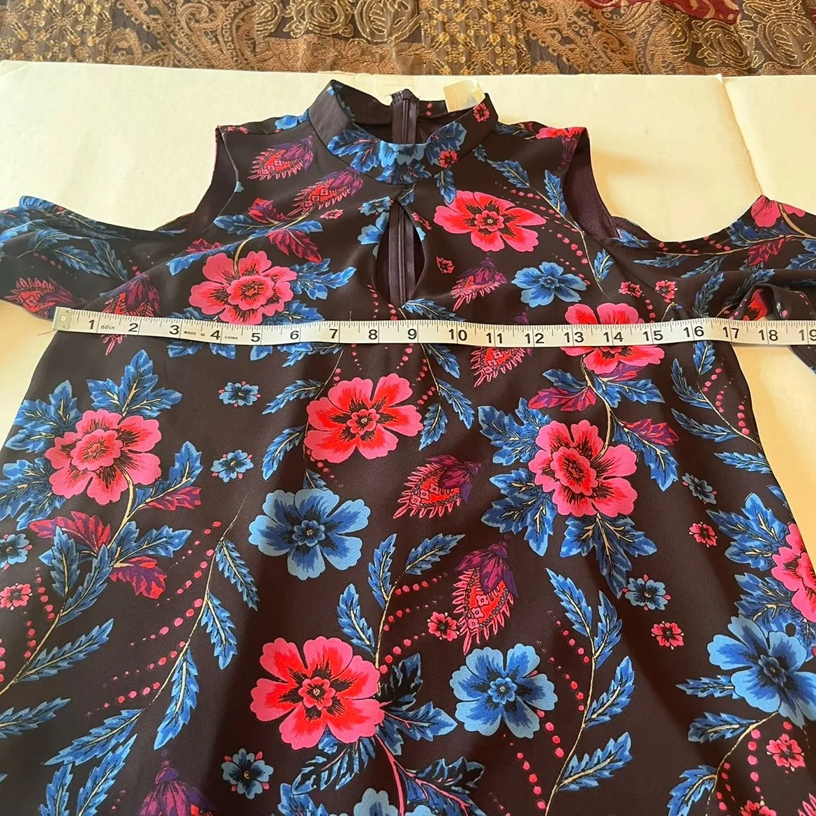 Everly Purple Blue Pink‎ Cold Shoulder Long Sleeve High Neck Keyhole Dress Small - Image 4