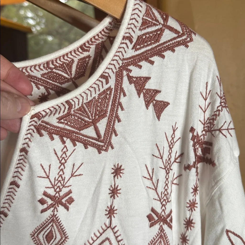 JOHNNY WAS Eyal Embroidered Blouse Top Tee White & Brown Size 2X Oversized - Image 7