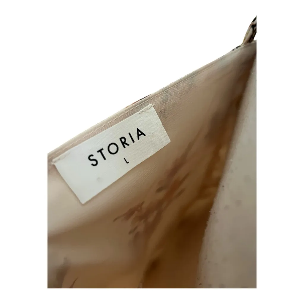 Storia Floral Satin Mini Dress Cream with Yellow & Pink Blooms Size L - Image 3