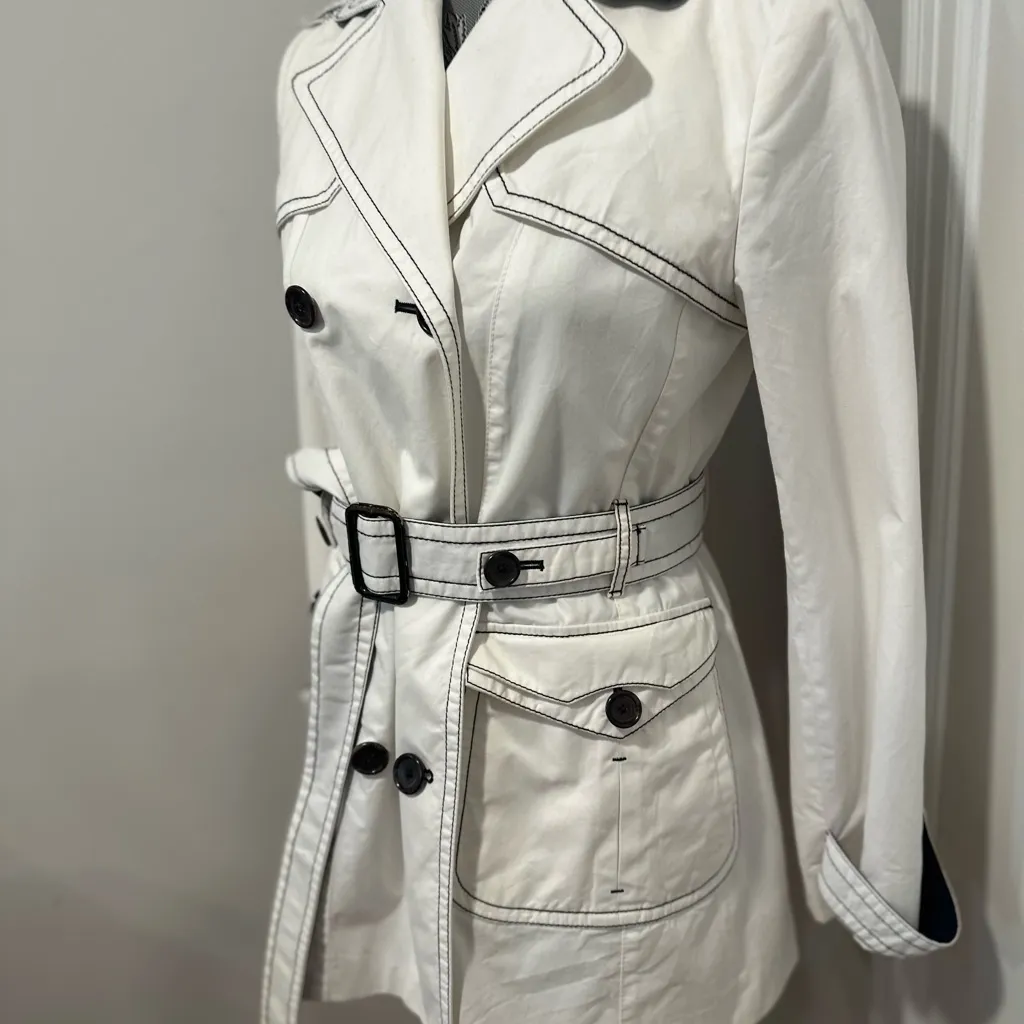 Banana Republic Womens Sz: S Bright White Lined Double-Breast Belt Trench Coat - Image 12