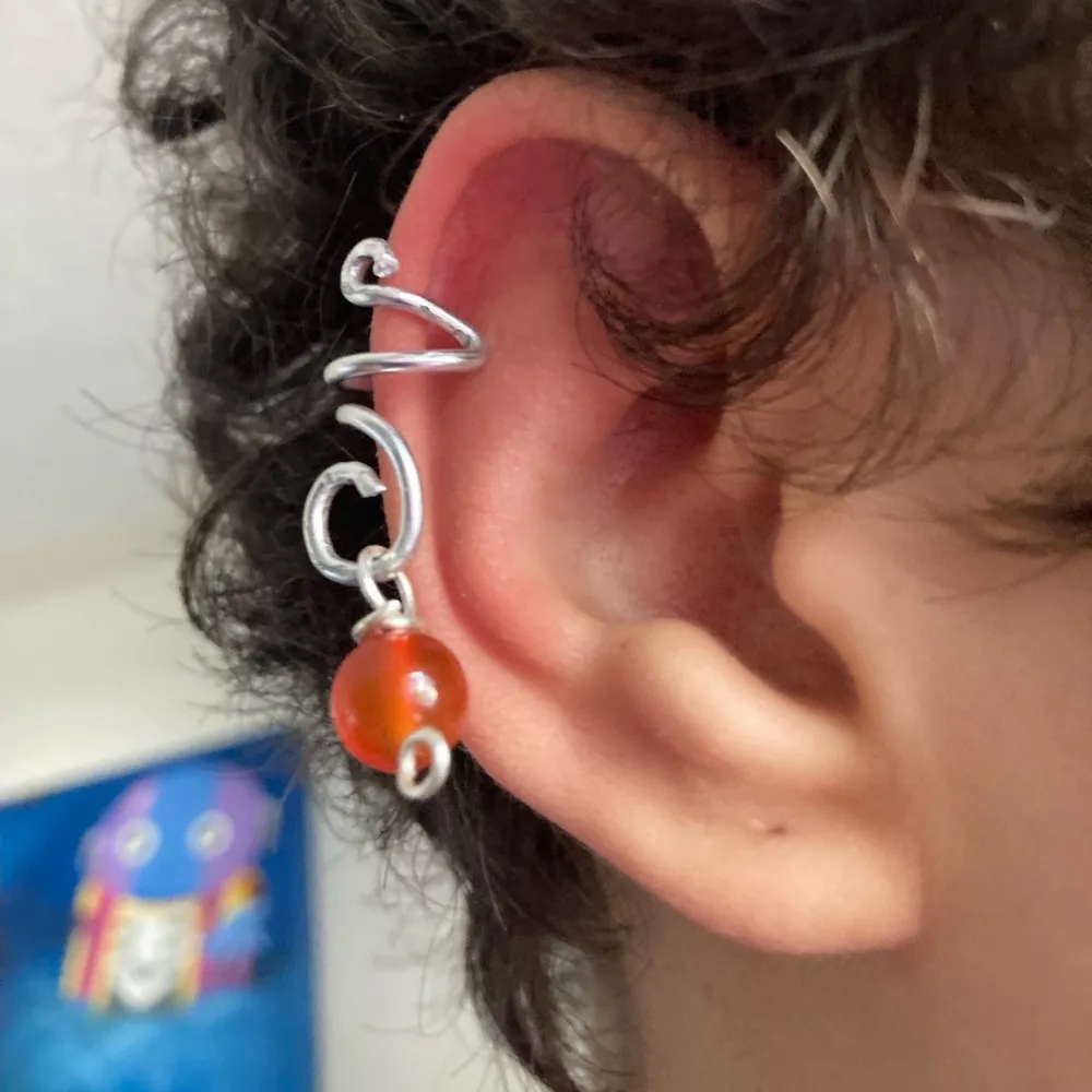 New 3 Piece Set Wire Ear Cuffs With Agate Crystal Stone Bead Charm Silver - Image 3