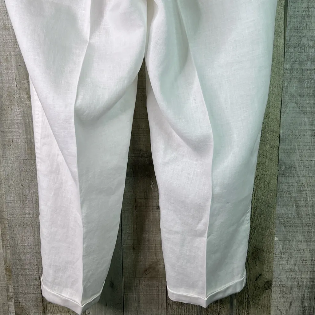 For Cynthia Woman Size 1X 100% Linen White Cropped Pants w/Stretch Waist Pockets - Image 6