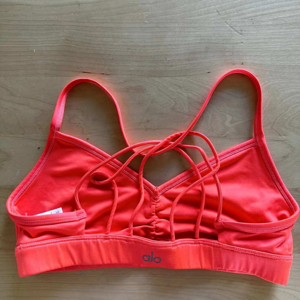Alo Yoga Sunny Strappy Sports Bra Quick Dry Light Support Workout Orange Small - Image 8