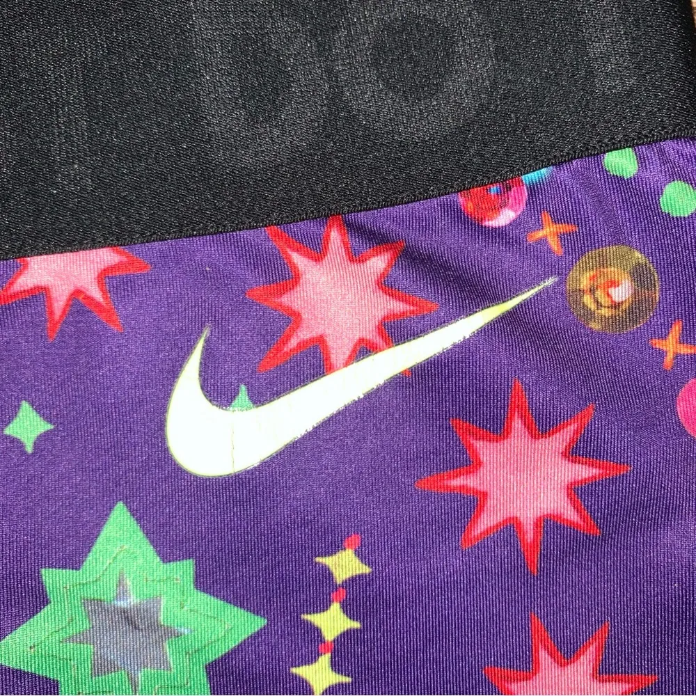 Nike Dri Fit Purple Green Midnight Craftwork Kanatani Printed Leggings Size Med - Image 3