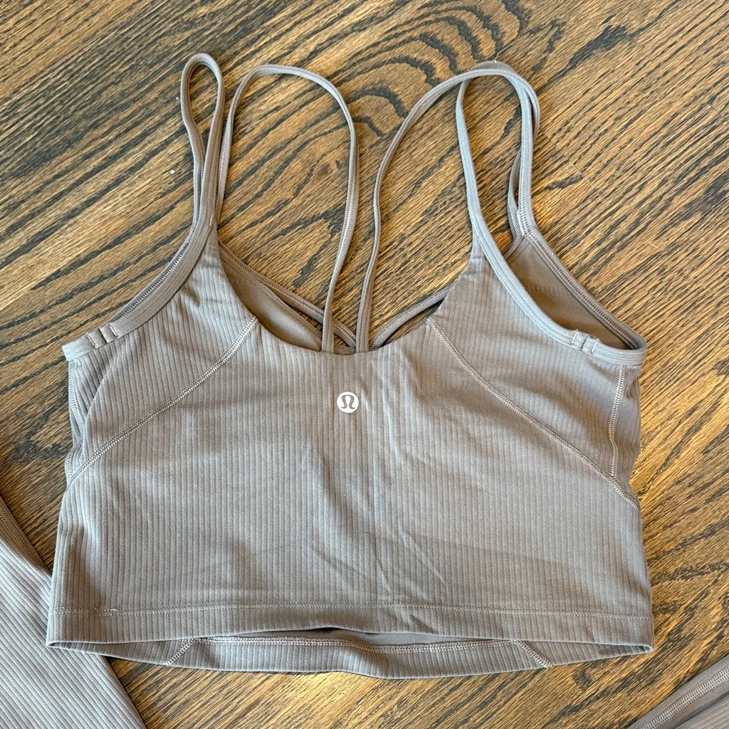 Lululemon Align Strappy Tank & Ribbed Mini Flare Short Leggings Set Nomad NWOT - Image 9