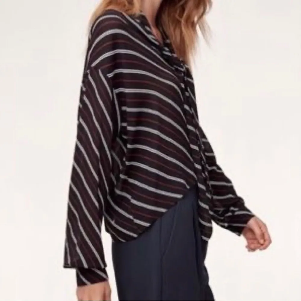 Aritzia Wilfred Perle Sheer Striped Tie Neck Blouse Size XS Viscose Business - Image 4