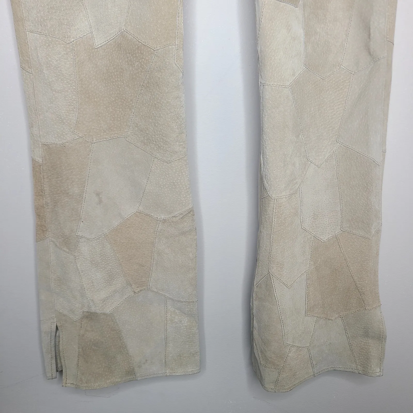 Vtg Y2K Blue Asphalt Tan Patchwork Leather Pants High Rise Bootcut‎ Boho Hippie Size undefined - Image 4